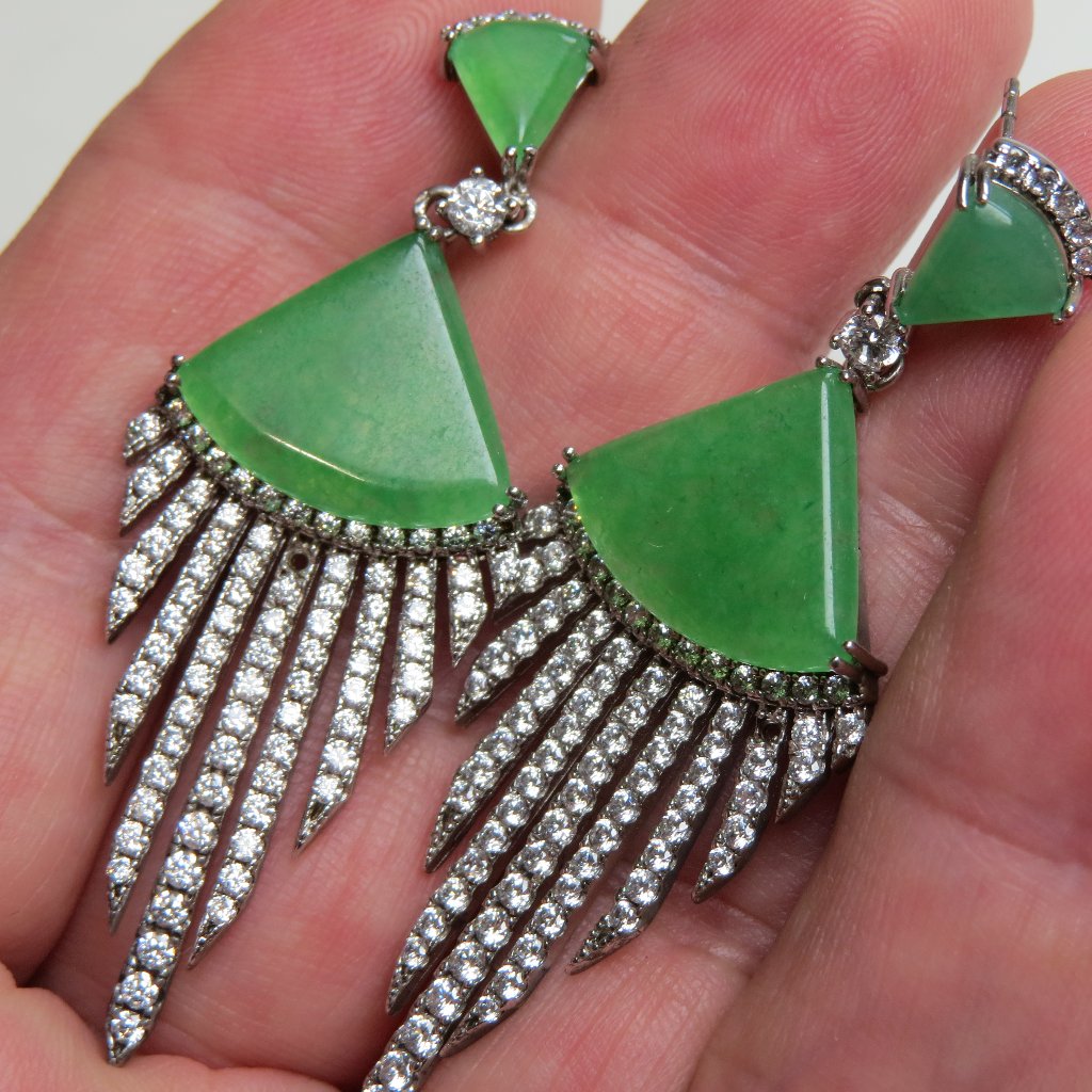Sterling Silver Diamond Jade Earring 140$
